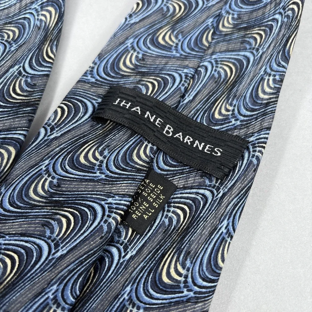 Jhane Barnes Tie‎ Mens Silk Necktie Geometric Swirl Pattern Handmade Italy Art